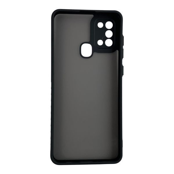 Чехол для Samsung Galaxy A21s черный матовый полупрозрачный (бампер, защита камеры) 0062163 фото