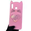 Чехол для Samsung Galaxy M20 SM-M205F детский 3д в форме котика переливашка сердечко на самсунг м20 розовый