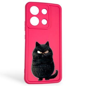 Чохол силіконовий оригінальний Soft Touch з 3D принтом злого кота для Xiaomi Redmi Note 13 4G малиновий (Повний захист камери) 0046828 фото