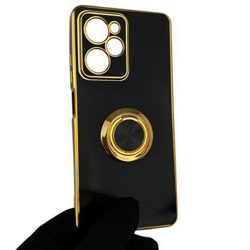 Чехол для Xiaomi POCO X5 Pro 5G с кольцом-подставкой с золотой окантовкой на поко х5 про черный gs1 0020775 фото