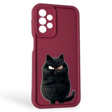 Чехол силиконовый Soft Touch с 3D принтом злой котик для Samsung Galaxy A23 5G бордовый (Полная защита камеры) 0046986 фото