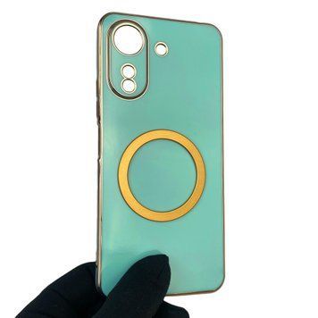 Чехол для Xiaomi Redmi 13C с кольцом MagSafe с золотой окантовкой на редми 13с бирюзовый gs1 0022553 фото