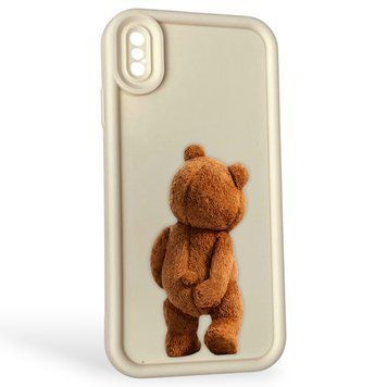 Чехол силиконовый Soft Touch с 3D принтом смешного теда мишки для Apple iPhone Xs Max молочный (Полная защита камеры) 0049373 фото