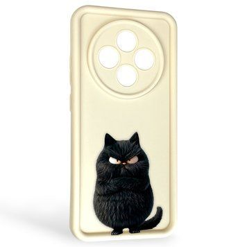 Чехол силиконовый Soft Touch с 3D принтом злой котик для Oppo Reno 12F молочный (Полная защита камеры) 0046954 фото