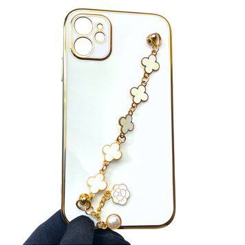 Чохол для телефона Apple iPhone 11 жіночій із ремінцем на подарунок з прикрасами та золотою окантовкою білий gs1 0016183 фото