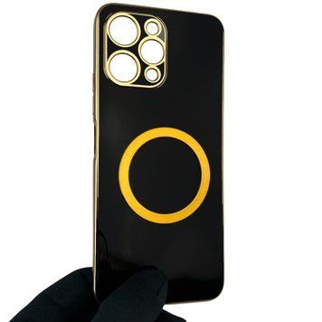 Чехол для Xiaomi Redmi 12 4G с кольцом MagSafe с золотой окантовкой на редми 12 черный gs1 0022543 фото