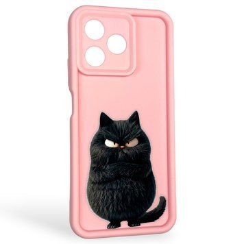 Чехол силиконовый оригинальный Soft Touch с 3D принтом злой котик для Realme C51 розовый (Полная защита камеры) 0046326 фото