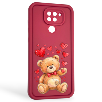 Чохол силіконовий оригінальний Soft Touch з 3D принтом милий ведмедик для Xiaomi Redmi Note 9 бордовий (Повний захист камери) 0043894 фото