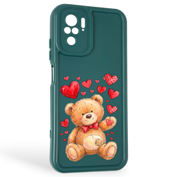 Чехол силиконовый оригинальный Soft Touch с 3D принтом милый мишка для Xiaomi Redmi Note 10 темно-зеленый (Полная защита камеры) 0043777 фото
