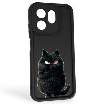 Чехол силиконовый Soft Touch с 3D принтом злой котик для Infinix Smart 9 черный (Полная защита камеры) 0046931 фото