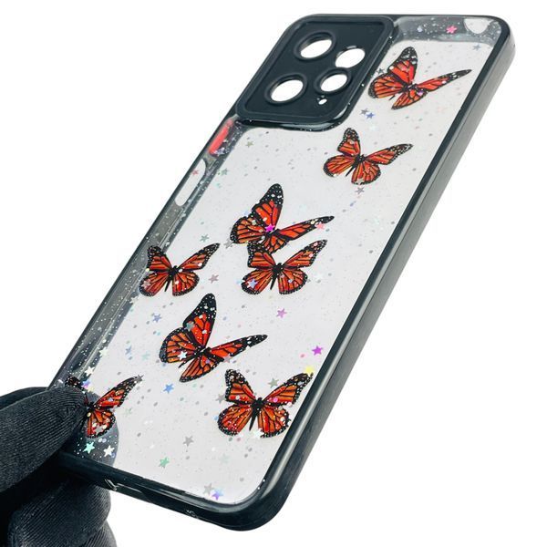 Чехол для Xiaomi Redmi Note 12 4G с блёстками с бабочками на сяоми редми нот 12 4г черный 0037751 фото