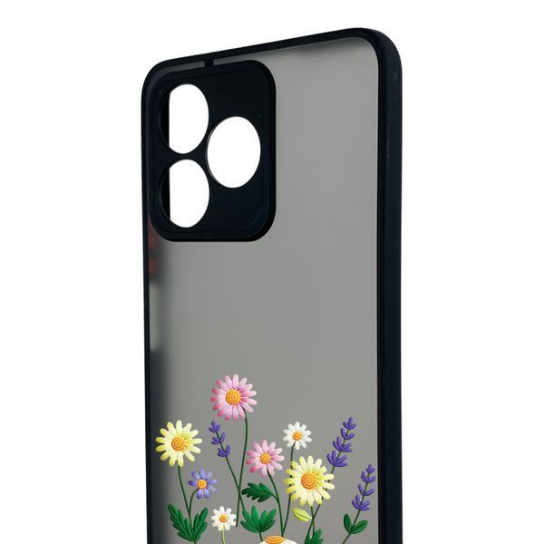 Чехол для телефона Realme C53 с 3D принтом полевые цветы с высокими бортами черный 0059278 фото