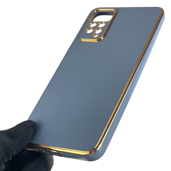 Чохол для Xiaomi Redmi Note 11 Pro 4G глянсовий із золотою окантовкою із захистом камери на сяомі редмі нот 11 про синій 0000060 фото