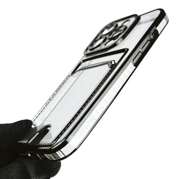 Чехол для Apple iPhone 15 Pro с чёрной окантовкой с карманом для карт на айфон 15 про чёрный 0013022 фото