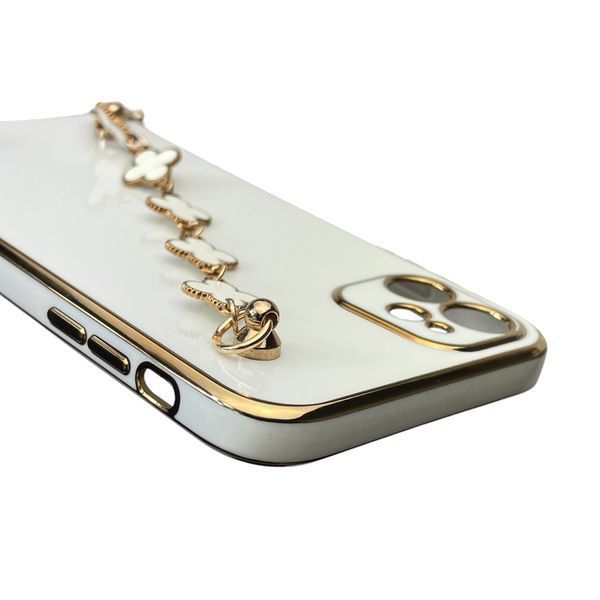 Чехол для телефона Apple iPhone 11 женский с ремешком на подарок с украшениями и золотой окантовкой белый gs1 0016183 фото
