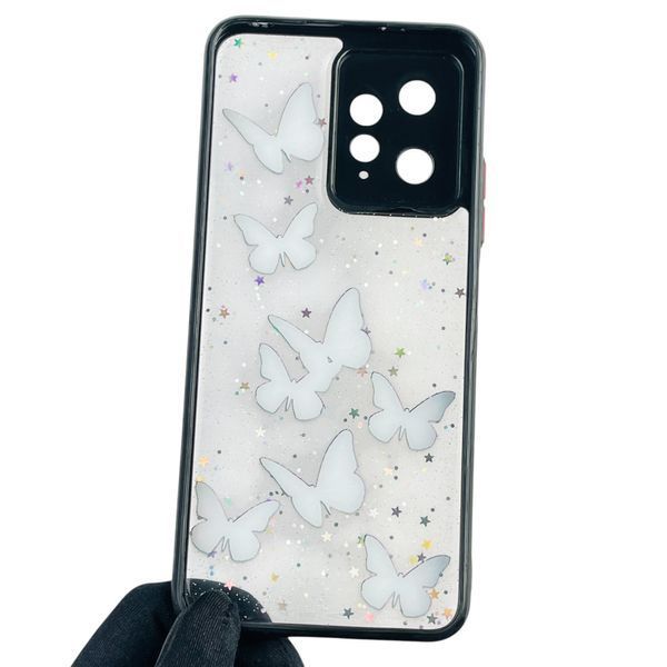 Чехол для Xiaomi Redmi Note 12 4G с блёстками с бабочками на сяоми редми нот 12 4г черный 0037751 фото