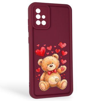 Чехол силиконовый Soft Touch с 3D принтом милый мишка для Samsung Galaxy A71 (SM-A715F) бордовый (Полная защита камеры) 0044814 фото