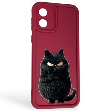 Чехол силиконовый Soft Touch с 3D принтом злой котик для Motorola Moto E13 (PAXT0034) бордовый (Полная защита камеры) 0046932 фото