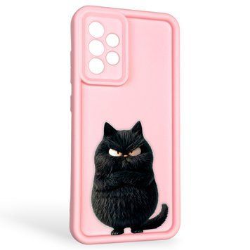 Чехол силиконовый оригинальный Soft Touch с 3D принтом злой котик для Samsung Galaxy A52 5G (SM-A526) розовый (Полная защита камеры) 0046529 фото