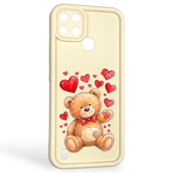 Чохол силіконовий оригінальний Soft Touch з 3D принтом милий ведмедик для Realme C21Y молочний (Повний захист камери) 0043316 фото