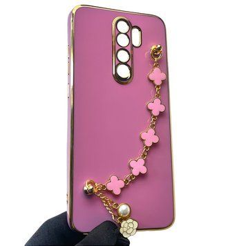 Чехол для телефона Xiaomi Redmi Note 8 Pro женский с ремешком и украшениями и золотой окантовкой на сяоми редми нот 8 про черничный gs1 0016297 фото