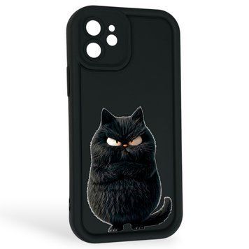 Чохол силіконовий Soft Touch з 3D принтом злого кота для Apple iPhone 12 чорний (Повний захист камери) 0047152 фото