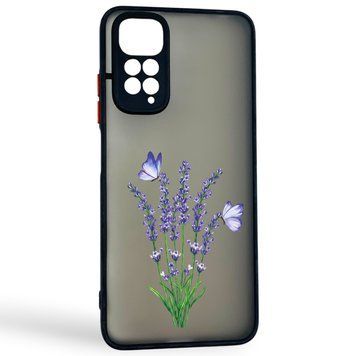 Чохол для телефона Xiaomi Redmi Note 11 4G с 3D принтом лаванда з метеликами із захистом камери чорний 0059329 фото