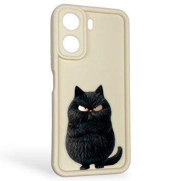 Чохол силіконовий оригінальний Soft Touch з 3D принтом злого кота для Xiaomi Poco C65 молочний (Повний захист камери) 0046679 фото