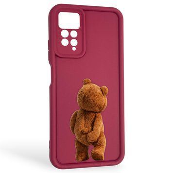Чехол силиконовый оригинальный Soft Touch с 3D принтом смешного теда мишки для Xiaomi Redmi Note 11 Pro бордовый (Полная защита камеры) 0049001 фото