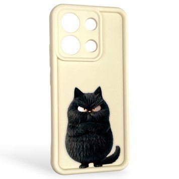 Чохол силіконовий оригінальний Soft Touch з 3D принтом злого кота для Xiaomi Redmi Note 13 4G молочний (Повний захист камери) 0046829 фото