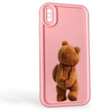 Чехол силиконовый Soft Touch с 3D принтом смешного теда мишки для Apple iPhone Xs Max розовый (Полная защита камеры) 0049374 фото