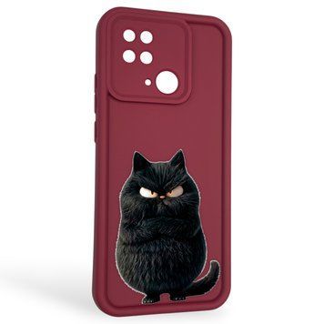 Чохол силіконовий оригінальний Soft Touch з 3D принтом злого кота для Xiaomi Poco C40 бордовий (Повний захист камери) 0046629 фото