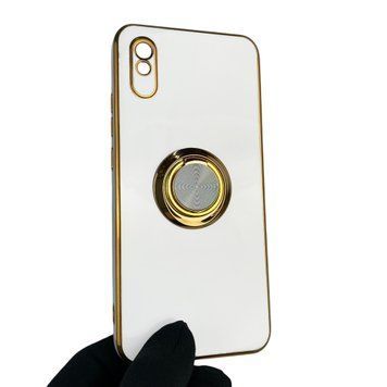 Чехол для Xiaomi Redmi 9A с кольцом-подставкой с золотой окантовкой на редми 9а белый gs1 0020821 фото