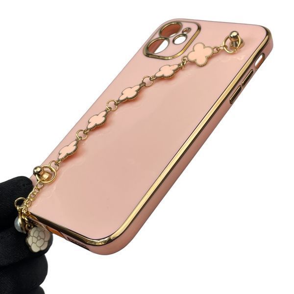Чохол для телефона Apple iPhone 11 жіночій із ремінцем з прикрасами та золотою окантовкою на айфон 11 пудровий gs1 0016184 фото