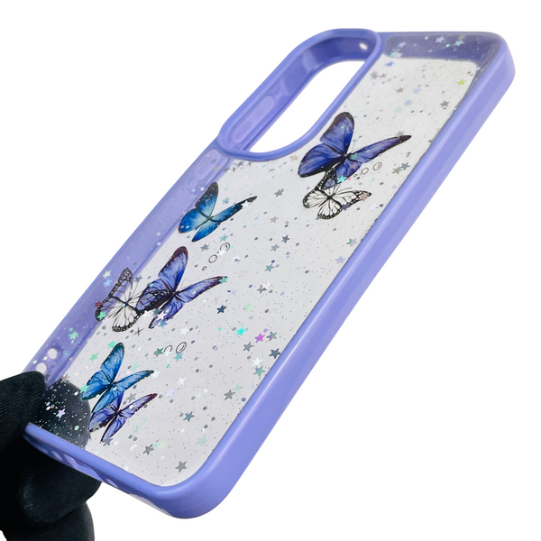 Чохол для Samsung Galaxy A35 5G (SM-A356B) з блискітками з метеликами на самсунг а35 5г бузковий 0037650 фото
