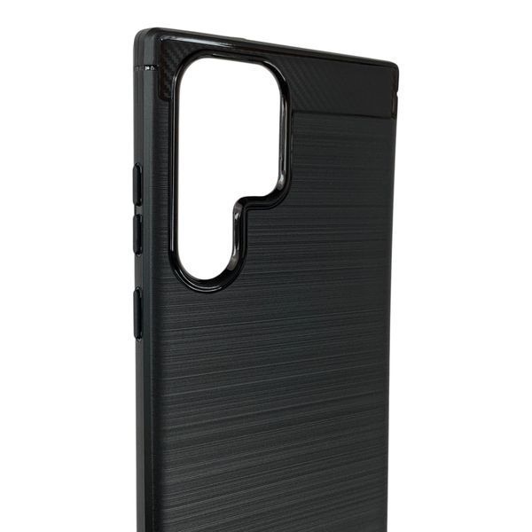 Чехол для телефона Samsung Galaxy S23 Ultra (SM-S918B) карбоновый противоударный с высокими бортами черный 0052230 фото