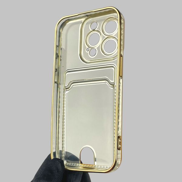 Чехол для Apple iPhone 15 Pro с золотой окантовкой с карманом для карт на айфон 15 про золотой 0013023 фото