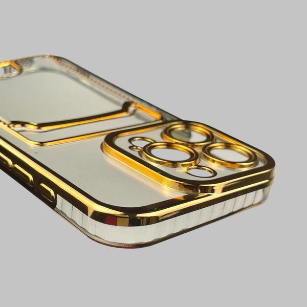 Чехол для Apple iPhone 15 Pro с золотой окантовкой с карманом для карт на айфон 15 про золотой 0013023 фото