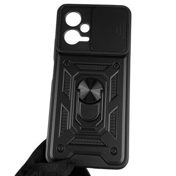 Чехол для Xiaomi POCO X5 5G бронированный с кольцом-держателем со шторкой на сяоми поко х5 5г чёрный 0000212 фото