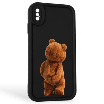 Чехол силиконовый Soft Touch с 3D принтом смешного теда мишки для Apple iPhone Xs Max черный (Полная защита камеры) 0049375 фото