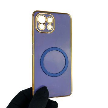 Чехол для Xiaomi Mi 11 Lite с кольцом MagSafe с золотой окантовкой на ми 11 лайт синий gs1 0021631 фото