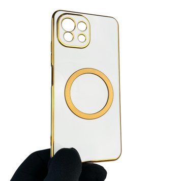 Чехол для Xiaomi Mi 11 Lite 5G NE с кольцом MagSafe с золотой окантовкой на сяоми ми 11 лайт не белый gs1 0022917 фото