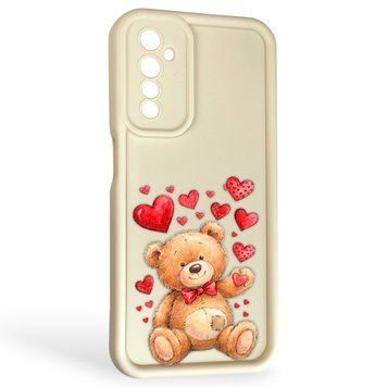 Чехол силиконовый Soft Touch с 3D принтом милый мишка для Realme 6 молочный (Полная защита камеры) 0044765 фото