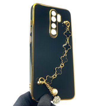 Чехол для телефона Xiaomi Redmi Note 8 Pro женский с ремешком и украшениями и золотой окантовкой на сяоми редми нот 8 про черный gs1 0016298 фото