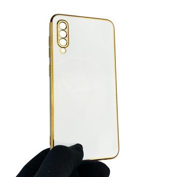 Чехол для Samsung Galaxy A30s SM-A307F с защитой камеры с золотой окантовкой на самсунг а30с белый gs1 0019731 фото
