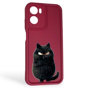 Чехол силиконовый Soft Touch с 3D принтом злой котик для Motorola G05 бордовый (Полная защита камеры) 0046933 фото