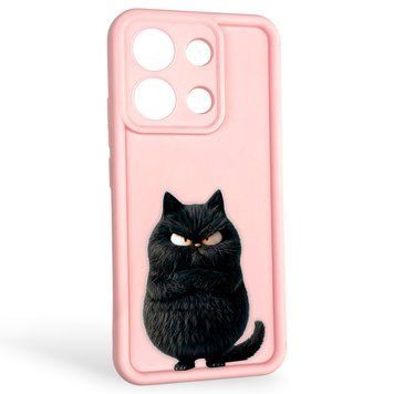 Чохол силіконовий оригінальний Soft Touch з 3D принтом злого кота для Xiaomi Redmi Note 13 4G рожевий (Повний захист камери) 0046830 фото