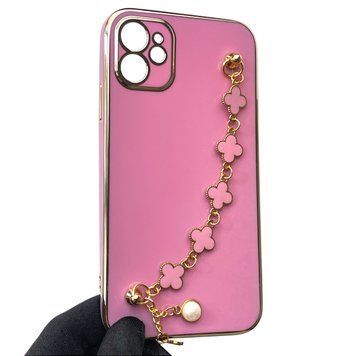 Чохол для телефона Apple iPhone 11 жіночій із ремінцем з прикрасами та золотою окантовкою на айфон 11 чорничний gs1 0016185 фото