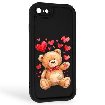 Чохол силіконовий Soft Touch з 3D принтом милий ведмедик для Apple iPhone SE 2020 чорний (Повний захист камери) 0045035 фото