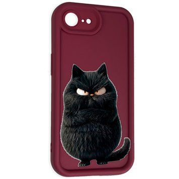 Чохол силіконовий Soft Touch з 3D принтом злого кота для Apple iPhone 16e бордовий (Повний захист камери) 0047153 фото